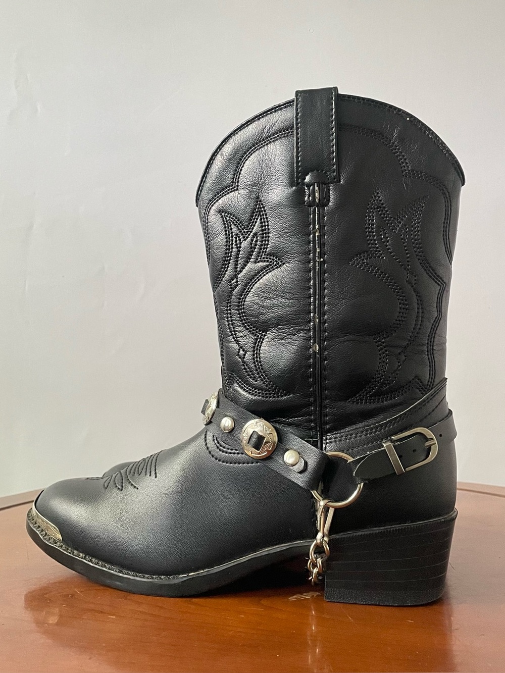 Durango Black Leather Cowboy Harness Youth Boots | US 3D